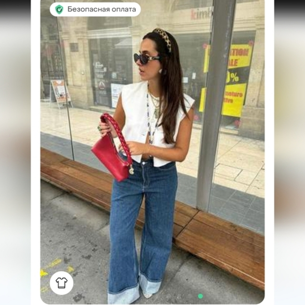 Zara WIDE LEG HIGH WAIST TURNED UP JEANS Blue - Picture 4 of 16